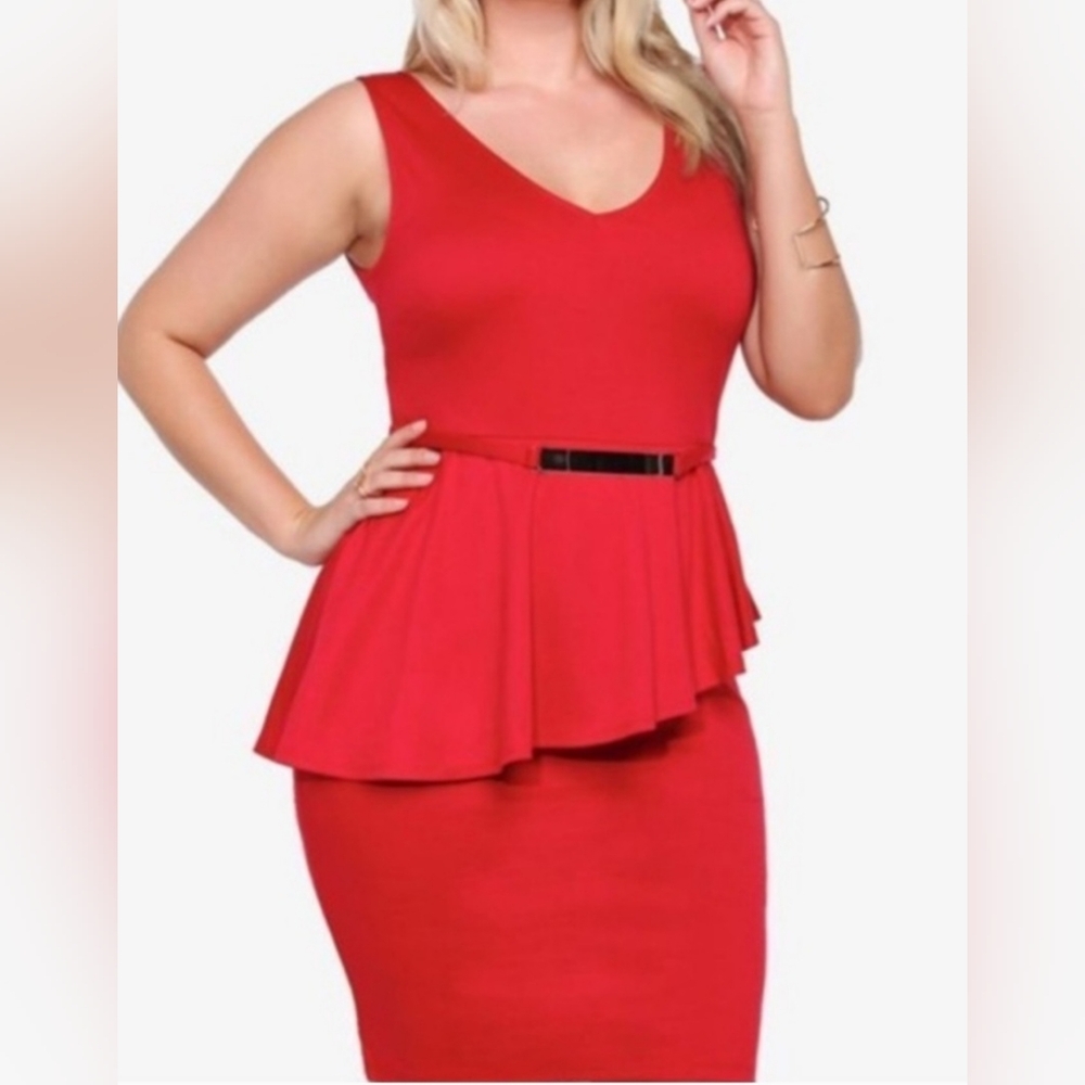 Torrid Red Fitted Mini Cocktail Dress W Asymetrical Peplum Hem Size 5x